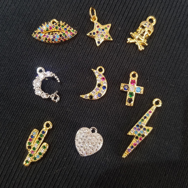 CZ7720 Mini Rainbow CZ Micro Pave Star Lightning Moon Charms,Tiny Small Multicolor CZ Diamond Charms