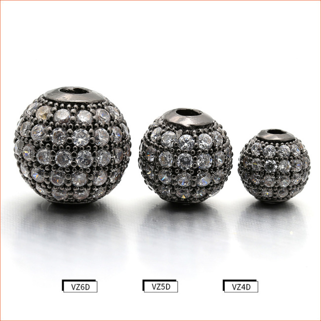 CZ6389 Wholesale CZ Micro Pave Round Ball Bead Cubic Zirconia Pave Beads 18k Gold Ball Spacer Beads For Jewelry Making