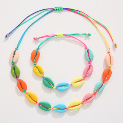 s11061 beautiful alloy shell bracelet necklace hawaiian jewelry set for women