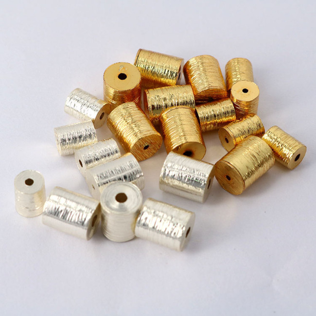 JS1512 Hot Sale Gold Plated Drilled Cylinder Beads,  gold Drum Beads, Brushed Gold Barrel Tube Jewelry Spacer Accent Beads,