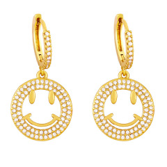 EC1755 Trendy 18K Gold Plated Brass Smily Face Ladies Earring ,Fashion Earrings Smile faces  Hoop CZ Pave Copper Women Earrings