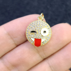 CZ8352 Wholesale colored enamel cz micro pave charm pendant,cubic zirconia diamond smiley pendant