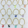 BM1061 4MM Gold Beads & White Shell Pearl Beaded Elastic Bracelet with Neon Enamel Balloon Puppy Dog Charms for Ladies