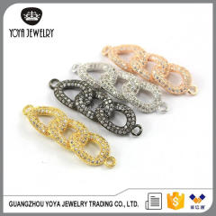 CZ6902 New design pave diamond three line link connectors made in China,cubic zirconia link connectors charm for jewelry making