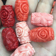 GP0926 Fashion Yoga Mala Necklace Focal Guru Beads carved starfish and floral flower pink red orange Cylindrical Tube beads