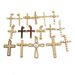 CZ8101 Fine 18K Gold Plated Crystal CZ Diamond Micro Pave Cross Charm Pendants,Cubic Zirconia Inlaid Cross Catholic Pendant