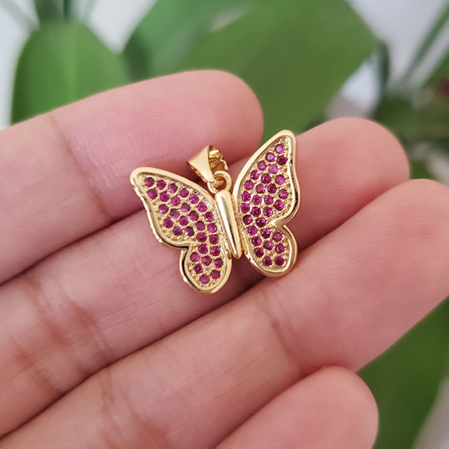 CZ8323 18k Gold Plated CZ Zircon Micro Pave Crystal Rhinestone Butterfly Charm Pendant for Necklace Jewelry Making
