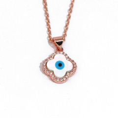NZ1351 18k Gold CZ Mother of Pearl Evil Eyes Mal De Ojo Turkish Evil Eyes Protection Talisman Nazar Amulet Necklace Jewelry