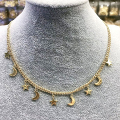 NM1042 Wholesale gold plated rainbow enamel evil eyes crescent moon and star dangle charms celestial chocker necklace