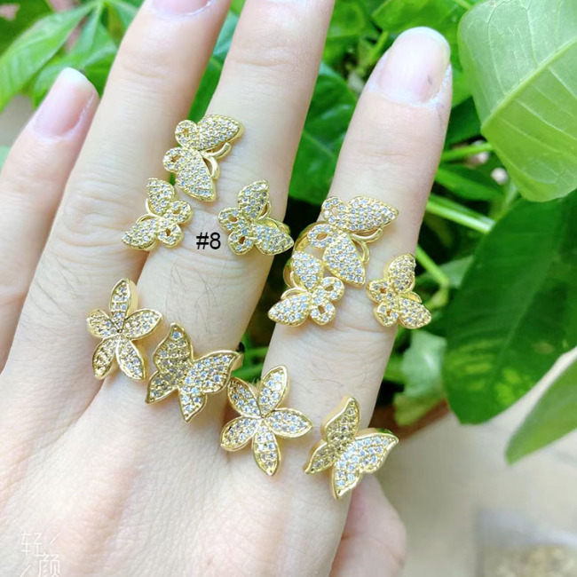 RM1232 New Dainty 18K Gold Plated Crystal Diamond CZ Micro Pave Butterfly Rings For Women Ladies