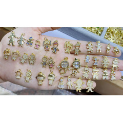 CZ8503  Mini Little 18k Gold Zircon CZ Micro Pave  Boy and Girls Kids Children Charms for Bracelet Earring Jewelry Making