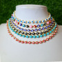 NM1182 Chic 18k Gold Plated Multicolor Rainbow Enamel Evil Eyes Slide Chain Choker Necklaces for Women Ladies