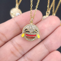 NZ1261 fashion happy face pendant ladies necklace ,charm smile face pendants custom O chain necklace for women