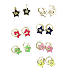 EC1692  Chic Delicate Spring Rainbow Neon Enamel Star Charm CZ Pave Huggies Earrings for Women