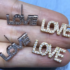 EC1241 Popular Dainty CZ Micro Pave LOVE LUCKY HAPPY Letter Words Stud Earrings for Women Girls