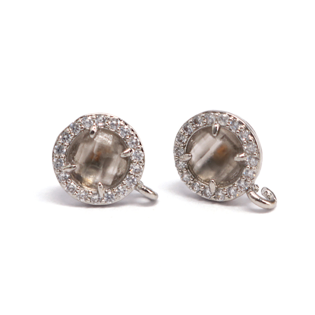 ER1012 Gold Silver  CZ Micro Pave Crystal Stud Earring Post with Open Ring