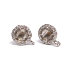 ER1012 Gold Silver CZ Micro Pave Crystal Stud Earring Post with Open Ring