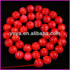 CB8080 Natural red carved coral lotus flower beads