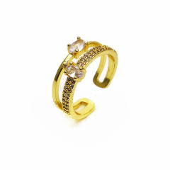RM1393 Chic Delicate Everyday Stacking 18k Gold Plated Baguette CZ Paved Heart Moon and Star Double Band Rings for Ladies