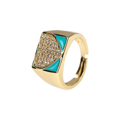 RM1205 Hot Selling Enamel 18k Gold Plated Heart Square Adjustable Rings for Ladies