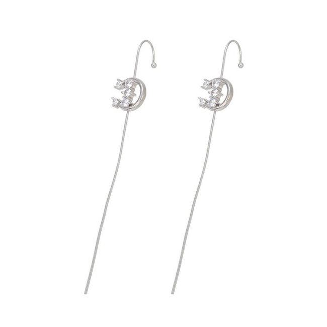 EC1713 CZ Micro Pave Bar Ear Pin Minimalist Jewellery Cartilage earring Chain ear cuff pin Chain earring Needle earring