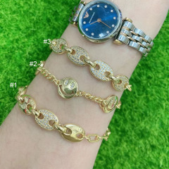 BC1326 Fashion Gold Plated Zircon CZ Micro Pave Curb Cuban Heart Coffee Bean Link Chain Adjustable Bracelets for Women