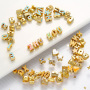 JF8726 18K Gold Plated Rainbow Colorful Enamel Brass Metal Alphabet Initial Letter Heart Star Spacer Beads for Jewelry Making