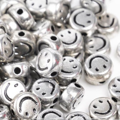 GP0949 Popular White  Flat plastic acrylic Antique Gold Silver Rainbow Enamel Smiley Face round disc beads for jewelry DIY