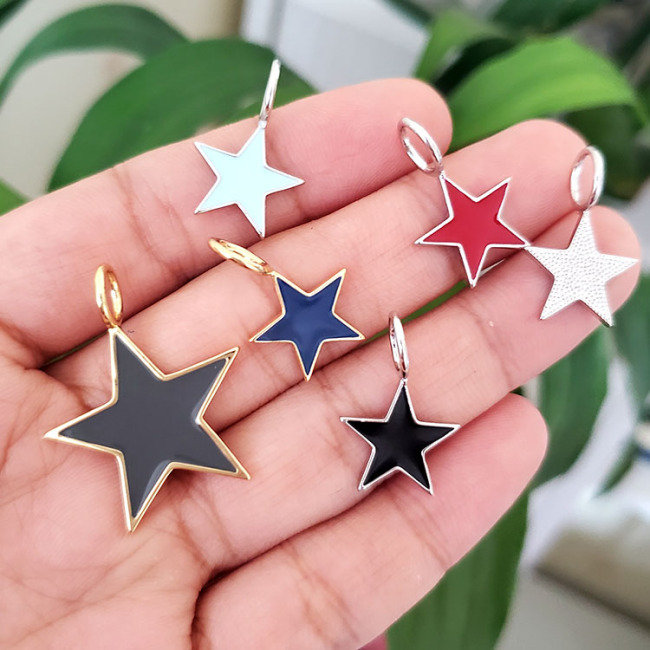 JS1545 Hot Sale 18KGold Plated Colorful Enamel Neon Star Charm Pendants for Necklace Earring Making Supplies