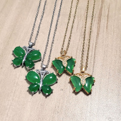 NN1135 stainless steel chain necklace natural stone jade butterfly necklace