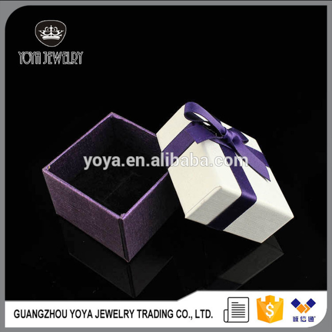 BP1020 Pretty ring box with ribbon,white purple small size jewelry gift box in square