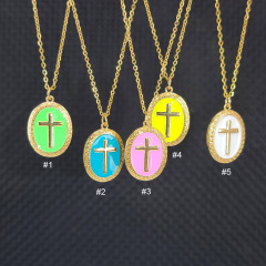 NM1207 gift stainless steel O charm enamel cross pendant necklace ,fashion enameled cross colored women necklace