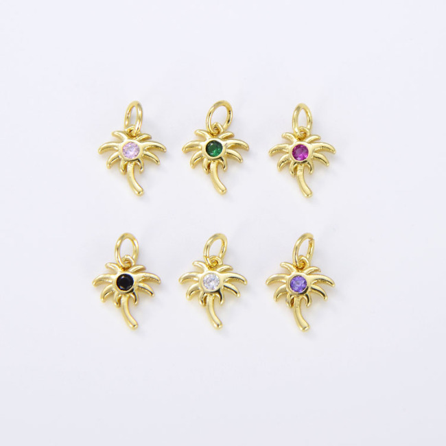 CZ8235 Dainty Mini Gold Plated CZ Micro Pave Palm Tree Beach Charms for Jewelry Making