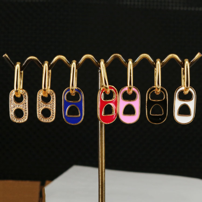 EC1672 18K Gold plated Crystal CZ Micro Pave Enamel Soda Tabs Charm Huggie Earrings,