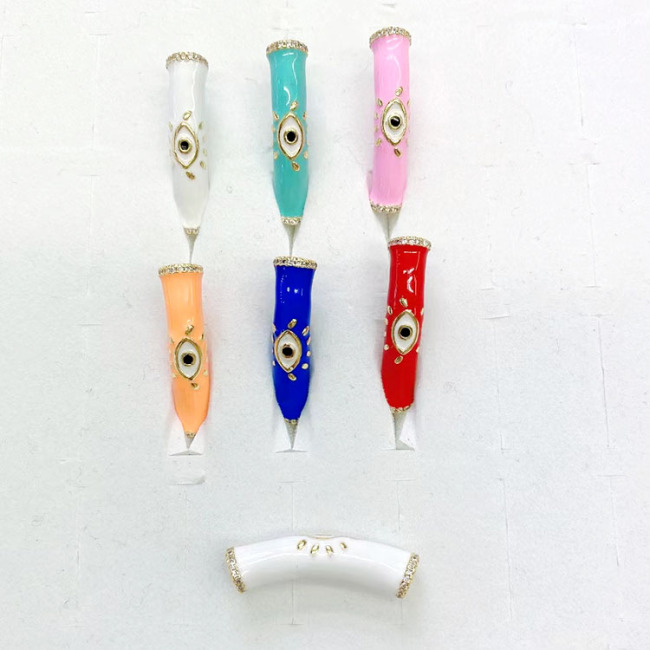 CZ8448 Fashion CZ Micro Pave Neon Enamel Colorful Evil Eye Tube Bars Long Spacer Jewelry Beads