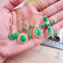 16+3 inches gold plated stainless steel box chain necklace green jade corss buddha necklace