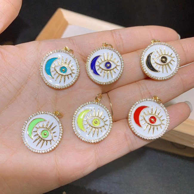 CZ8408 Gold Plated CZ diamond pave evil eyes moon multi colored enamel charms Pendant