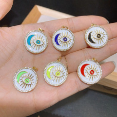 CZ8408 Gold Plated CZ diamond pave evil eyes moon multi colored enamel charms Pendant CZ8408 Gold Plated CZ diamond pave evil eyes moon multi colored enamel charms Pendant