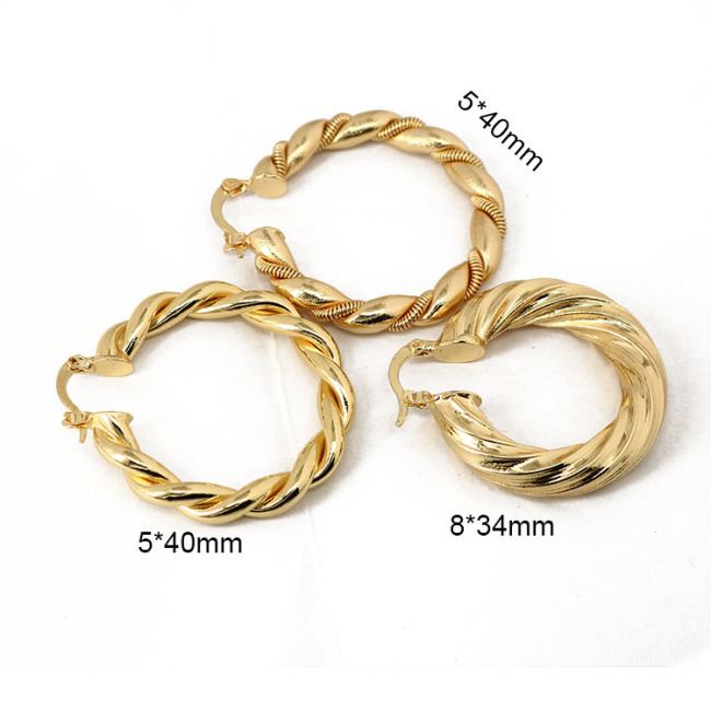 EM1156 Large Bohemian Bold 18k Gold  PlatedTwisted Hoop Earrings, Bolo Chunky Circle Earrings, Gold Statement Hoops for Women
