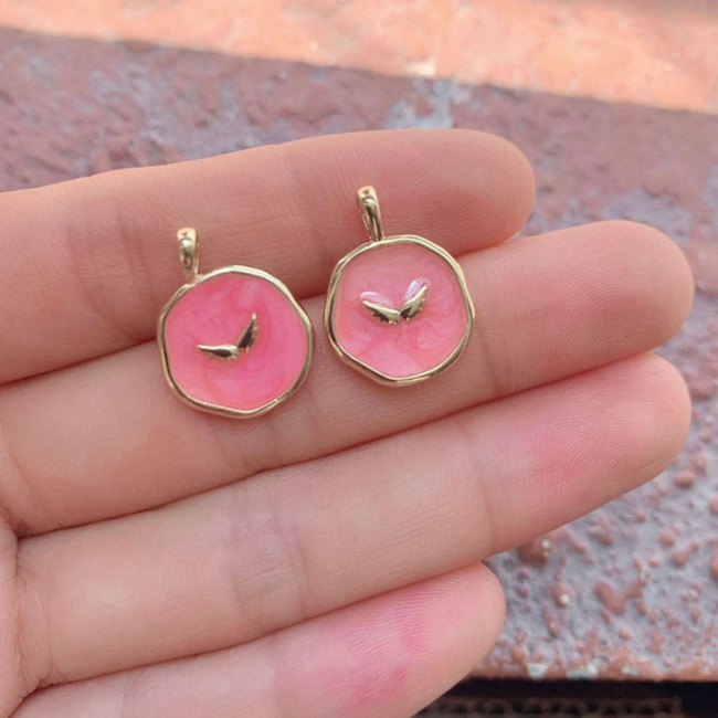 JS1577 Round Gold Plated brass enamel heart moon star eagle lightning charms Pendant