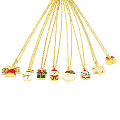 NM1221 New Party Favors Xmas Gift 18K Gold Plated CZ Micro Pave Enamel Christmas Tree Santa Chain Necklace