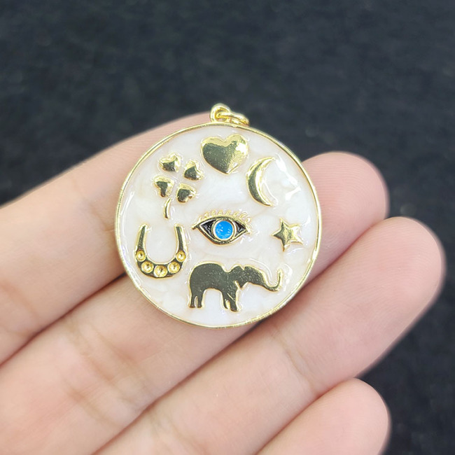 JS1607 2021 Big Large gold plated Enamel Rainbow Multicolor Heart Horseshoe Elephant evil eyes star Assroted Charm Disc pendants
