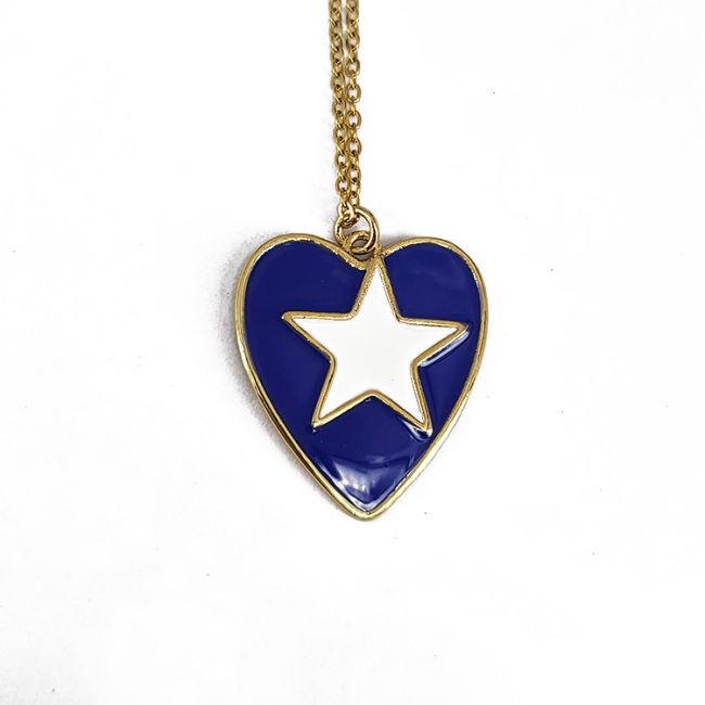 NM1183 2021 Summer Beach Jewelry Gold Plated Neon Enamel Multi Color Star on Heart Shape Pendant Chain Necklaces