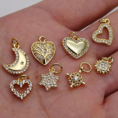 CZ8291 wholesale tiny CZ brass moon charms for necklace jewelry accessories copper star & heart pendant
