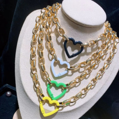 NM1057 Gold Enamel Love Heart Spring Gate Clasp Buckle Chunky Chain Necklace ,Valentine's Day Gift For Lover Mom