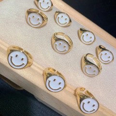 RA1005 New Dainty Minimalist Bling 18K Gold Plated Neon Rainbow Enamel Smile Face Smiley Open Rings For Women Ladies