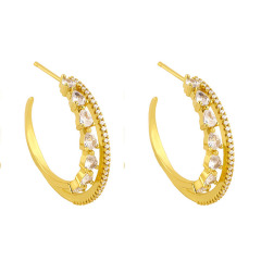 EC1685 Large 18K Gold plated Crystal CZ Link Circle Hoops earrings,simple fashion gold jewelry Diamond CZ Hoop earring for women