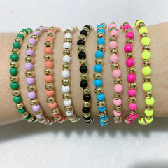 BM1073 4MM Colorful Rainbow Tiny Gold Beaded and Enamel Round Beads Elastic Bracelet for Ladies Women