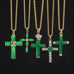NN1136 Stainless Steel Chain Round Disc Natural Jade Cross Necklace Chinese Style Lucky Jewelry Jade Necklace NN1136 Stainless Steel Chain Round Disc Natural Jade Cross Necklace Chinese Style Lucky Jewelry Jade Necklace