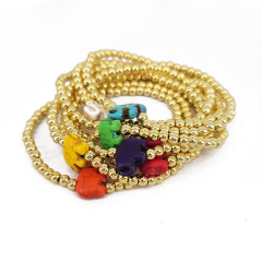 BN1356 Fashion 4mm Little Gold Ball Beaded Lucky Turquoise Elephant Bracelets Meditation Jewelry